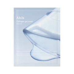 Emballage til Abib Collagen Gel Mask Sedum Jelly med et gennemsigtigt maske-design på lyseblå baggrund.