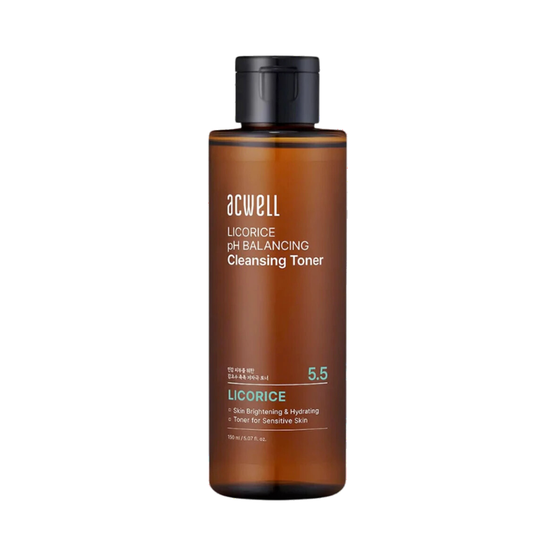 Brun flaske med sort låg, Acwell Licorice pH Balancing Cleansing Toner til sensitiv hud, 150 ml.