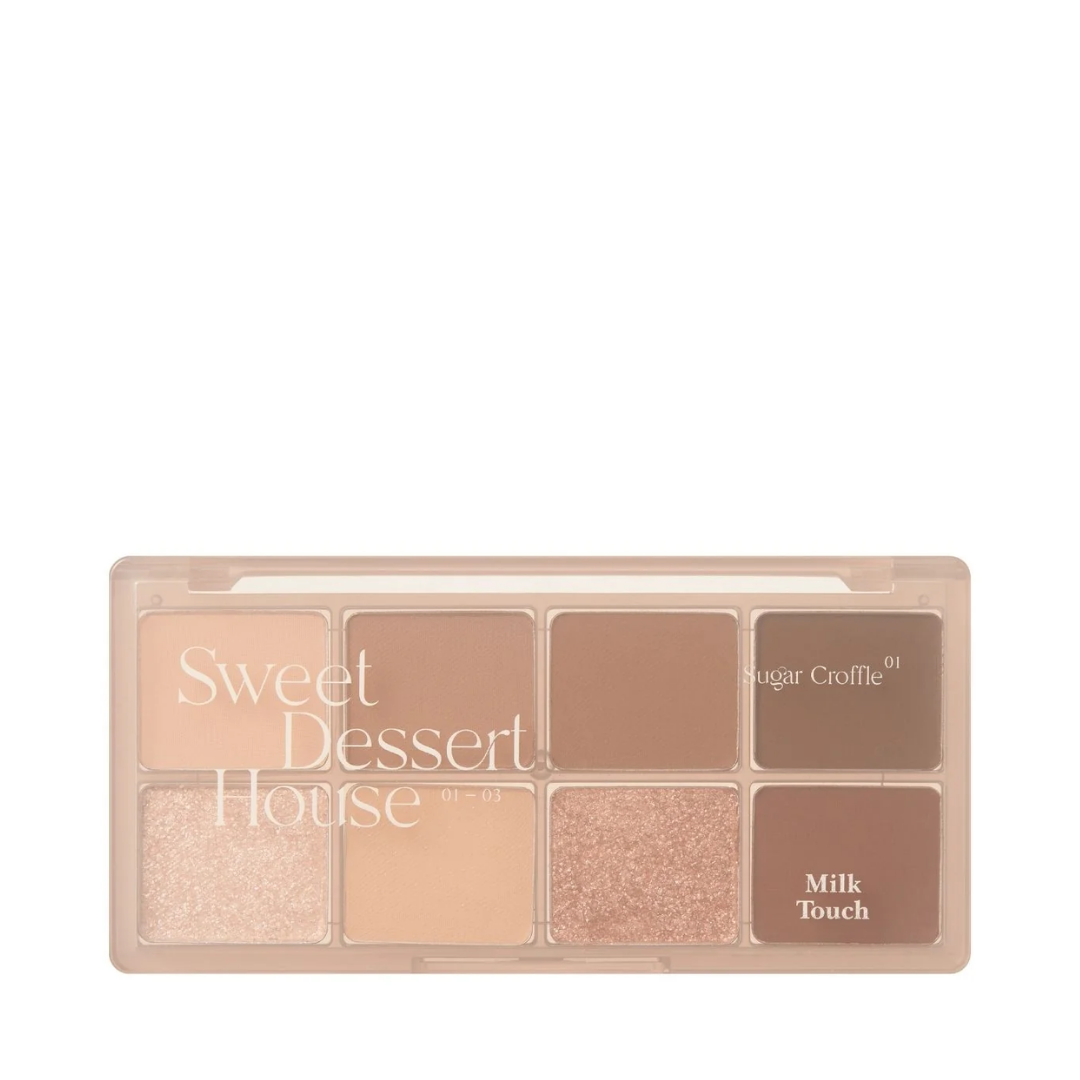 Øjenskyggepalette med ni neutrale nuancer, matte og skinnende, i en beige æske.
