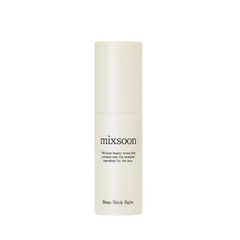 Beige cylinderbeholder med teksten "Mixsoon - Bean Stick Balm" og et minimalistisk design.