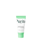 Hvid tube med grøn hætte, tekst "Purito Wonder Releaf Centella Cream Unscented" på forsiden.