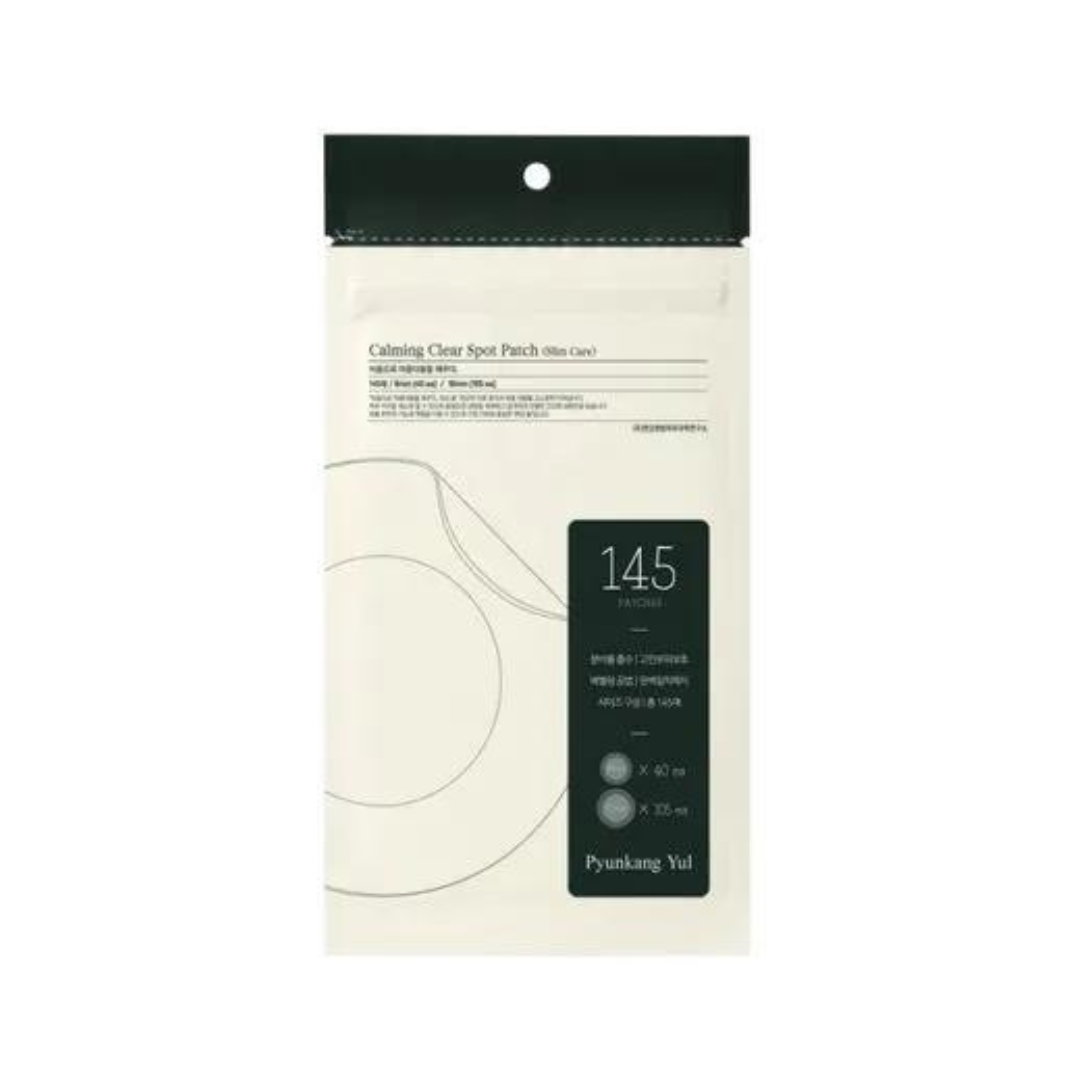 Pyunkang Yul Calming Clear Spot Patch emballage med 145 pletter og minimalistisk design.