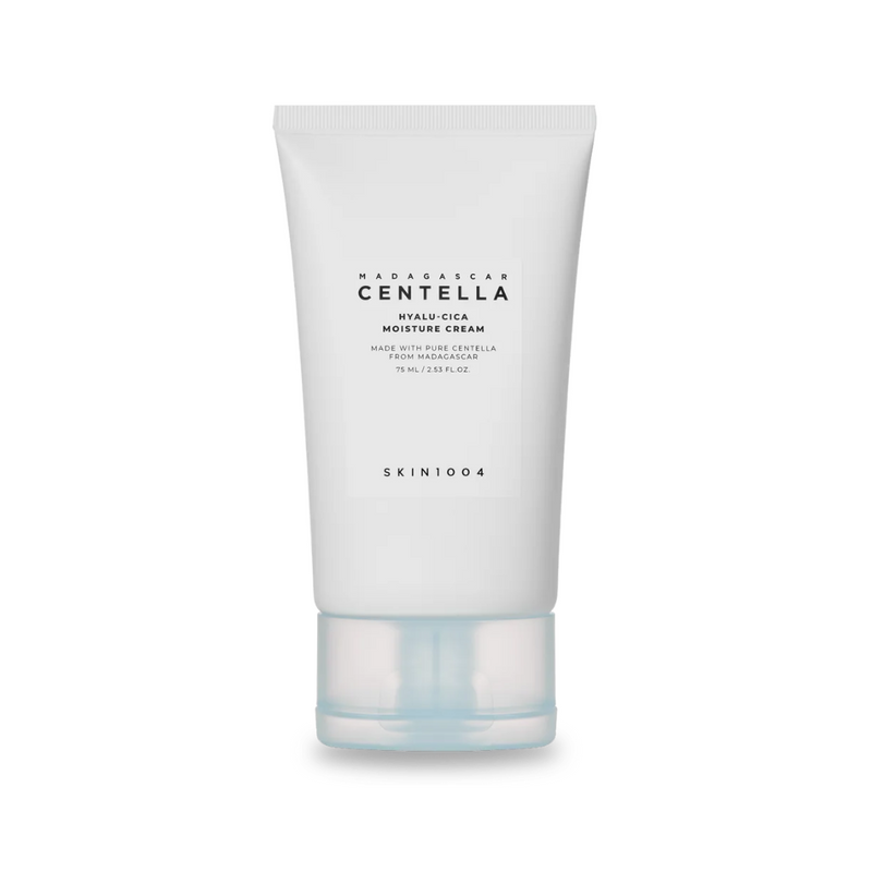 Hvid tube med sort tekst. SKIN1004 Madagascar Centella Hyalu-Cica Moisture Cream, 75 ml.