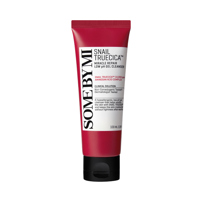 Rød tube med Some By Mi Snail Truecica Miracle Repair Low pH Gel Cleanser, 100 ml.