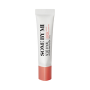 Tube med hvid krop og lyserød hætte, mærket "Some By Mi V10 Hyal Lip Sun Protector SPF 15".