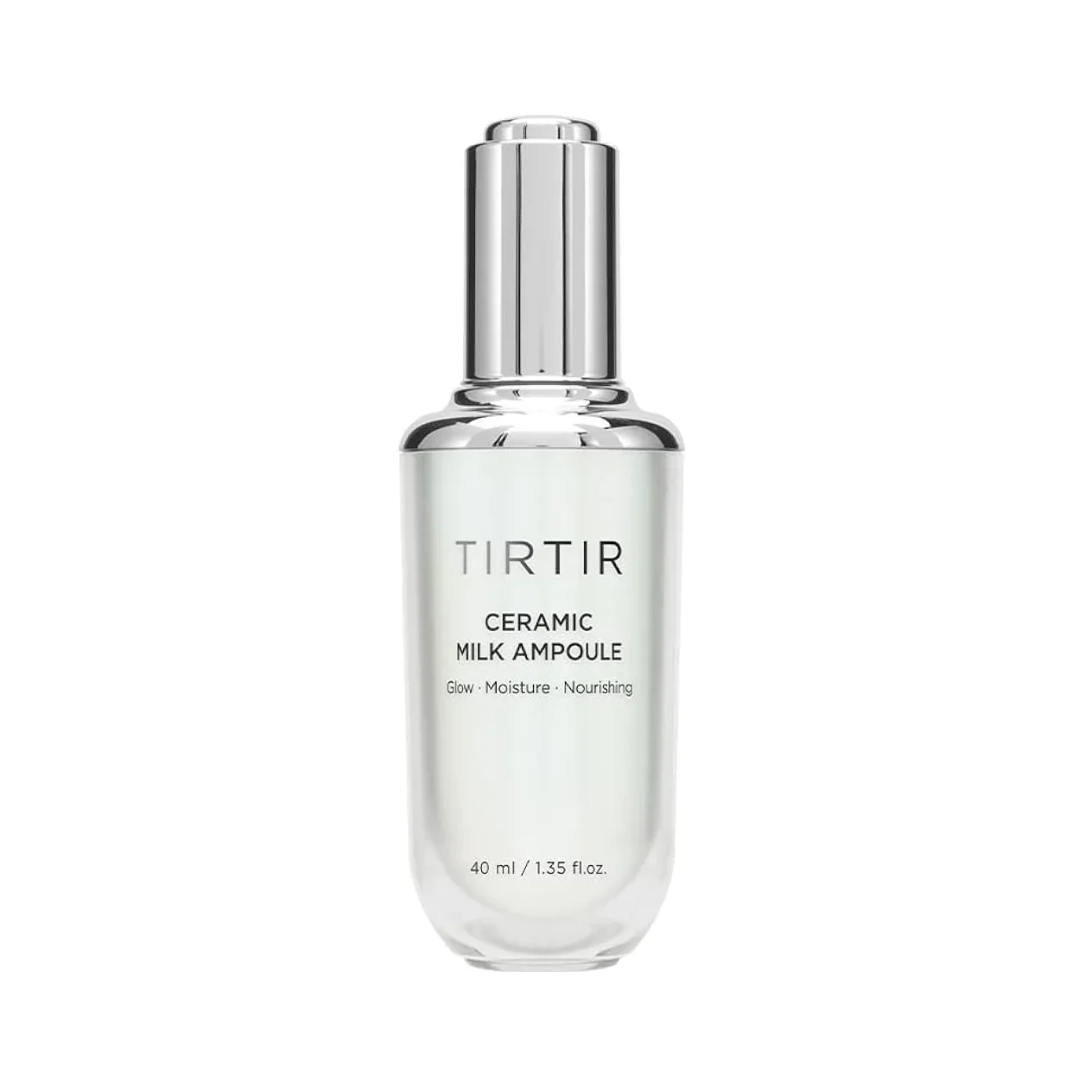 Flaske med sølvhætte, mærket "TIRTIR Ceramic Milk Ampoule", 40 ml.