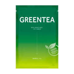 Grøn pakke med teksten "GREENTEA" og "100% VEGAN PRODUCT" badge med bladmotiv.