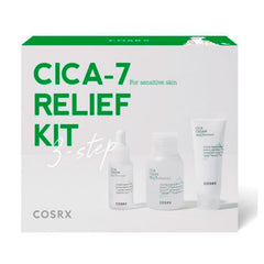 Cosrx CICA-7 Relief Kit med tre hudplejeprodukter til sensitiv hud, 3-trins sæt.