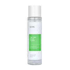 Klar flaske med hvidt og grønt mærkat, iUNIK Tea Tree Relief Toner, 200 ml.