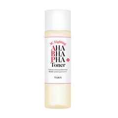 Transparent flaske med hvidt label. Tekst: "AC Fighting AHA BHA PHA Toner".