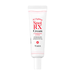 Hvid tube med rød tekst "AC Fighting Spot RX Cream", 10% Niacinamid, 7% Zink.