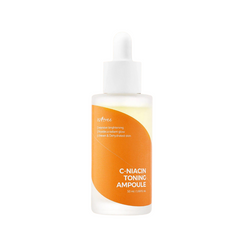 Gennemsigtig flaske med orange etiket, hvid dråbeprop. Tekst: C-Niacin Toning Ampoule.