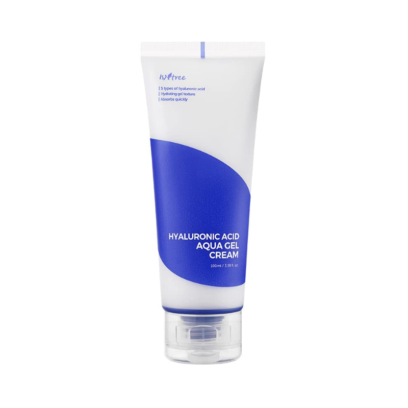 Isntree Hyaluronic Acid Aqua Gel Cream i hvid og blå tube, 100 ml.