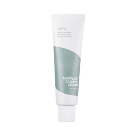 Hvid tube med grøn etiket, tekst "Mugwort Calming Cream", 50 ml.