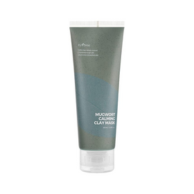 Grå tube med grønne nuancer, tekst "Isntree Mugwort Calming Clay Mask". 100 ml.