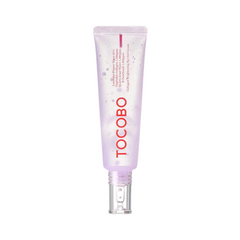 Lavendelrør med "TOCOBO" i rød skrift og gennemsigtigt låg. Collagen Brightening Eye Gel Cream.