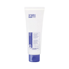 Hvid tube med blå tekst og hætte, mærket "Acwell pH Balancing Bubble Free Cleansing Gel".
