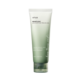 Grøn tube af Anua Heartleaf LHA Moisture Peeling Gel, 120 ml, med hvid tekst og "Keep things simple".