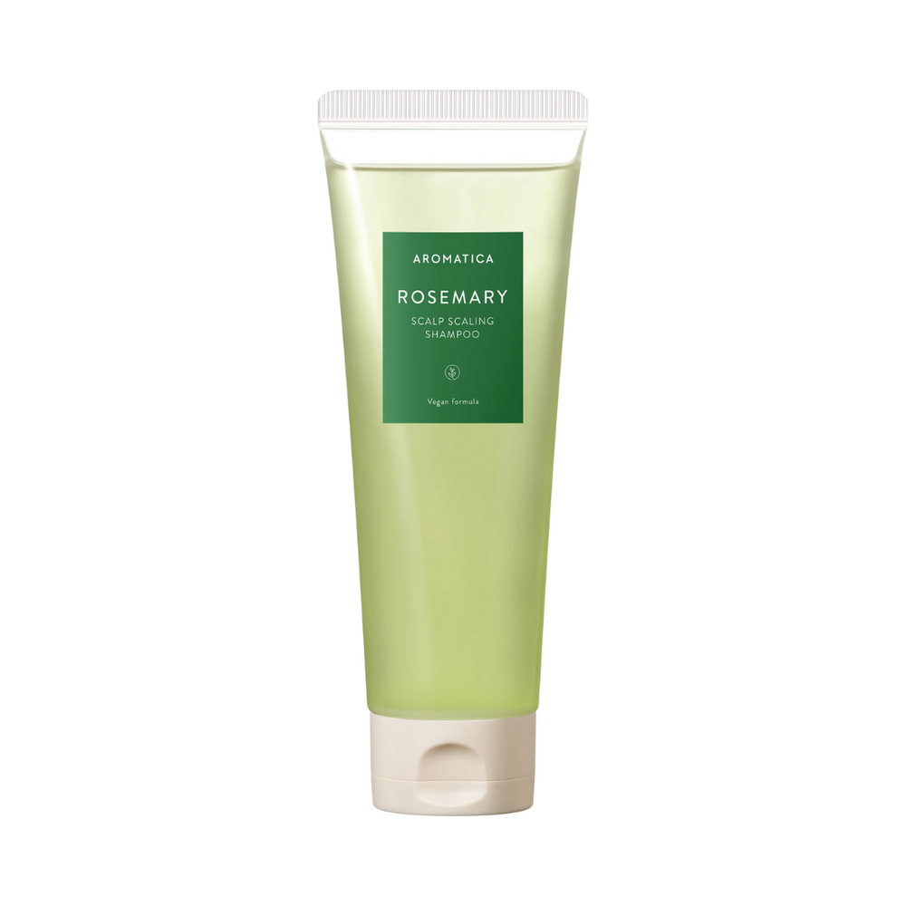 Grøn tube med hvid hætte, Aromatica Rosemary Scalp Scaling Shampoo, 180 ml.