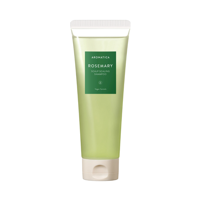 Grøn tube med hvid hætte, Aromatica Rosemary Scalp Scaling Shampoo, 180 ml.