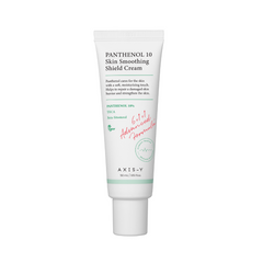Hvid tube med "Panthenol 10 Skin Smoothing Shield Cream" og ingredienser som Panthenol 10%, TECA.