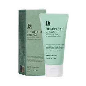 Grønt rør og æske af Benton Heartleaf Cream, dermatologisk testet, 50g.