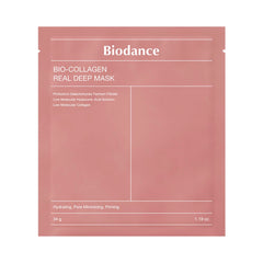 Rød pakke med teksten "Biodance Bio-Collagen Real Deep Mask", 34g. Fugtgivende, poreminimerende.