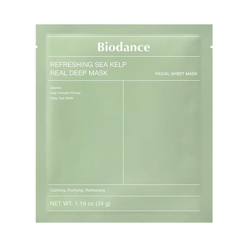 Lys grøn pakke, Biodance Sea Kelp maske, ingredienser: Dasima, Kelp Ferment. 34 g.