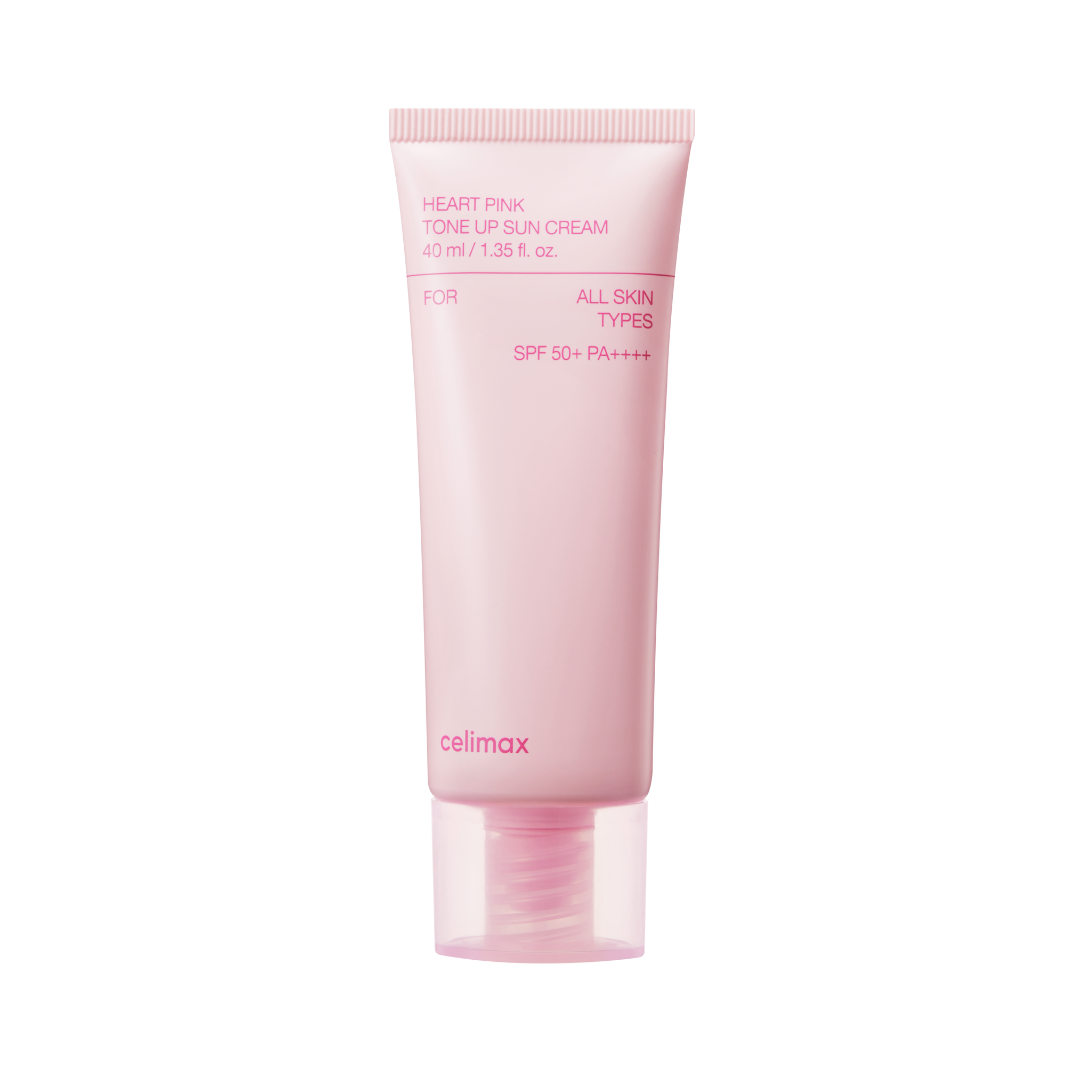 Lyserød tube med Celimax solcreme, SPF50+ PA++++, 40 ml, til alle hudtyper.