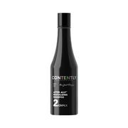 Sort flaske med teksten "Contently California After All Revitalizing Shampoo 2 Cmplx."