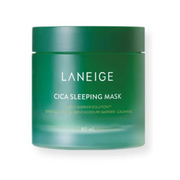 Grøn krukke med teksten "LANEIGE Cica Sleeping Mask" og indholdsmængden 60 mL.