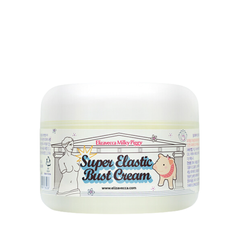 Krukke med Elizavecca Milky Piggy Super Elastic Bust Cream, dekoreret med en tegnet gris.