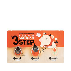 Tegneseriegris i djævlekostume, 3 trin til hudpleje, sort og orange design, produktnavn øverst.