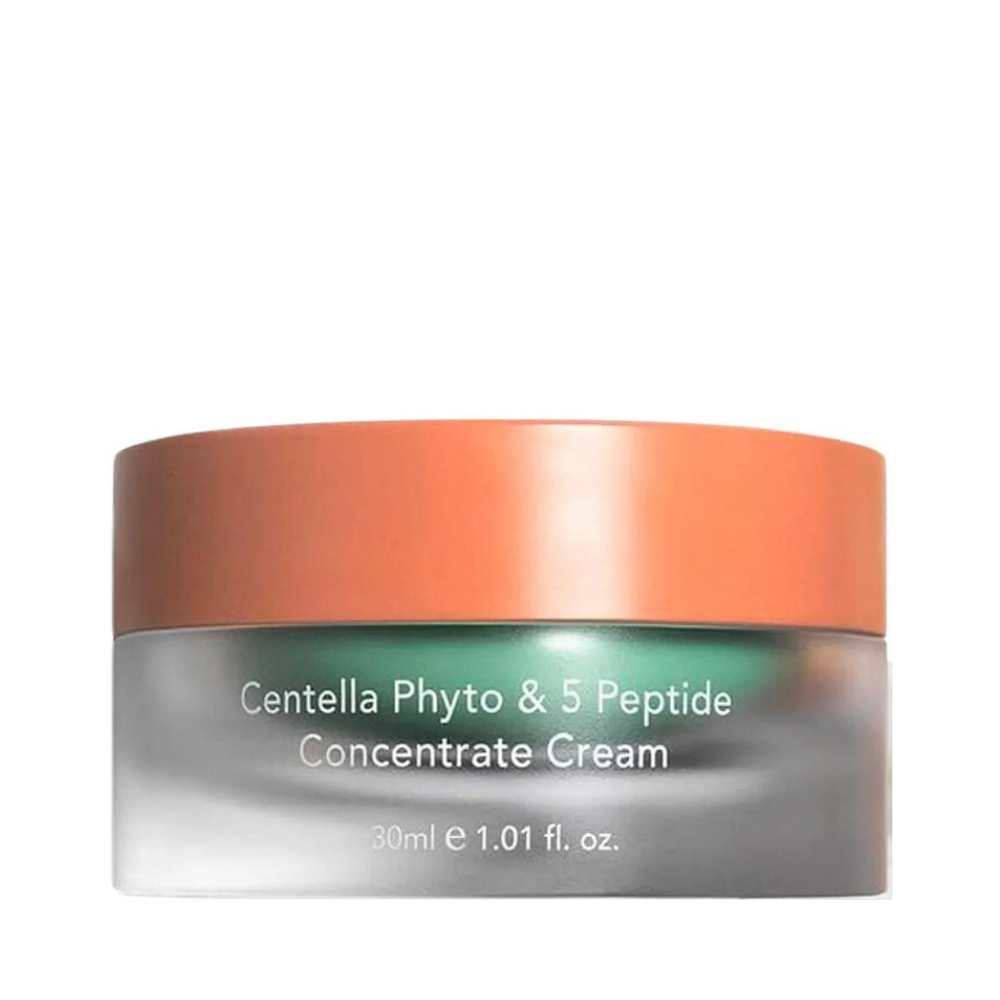 Krukke med orange låg, mærket "Centella Phyto & 5 Peptide Concentrate Cream", 30 ml.