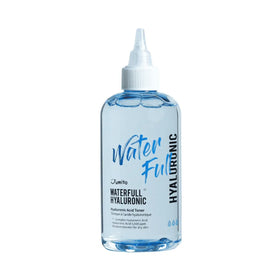 Klar flaske med blå væske, mærket "Jumiso Waterfull Hyaluronic" i blå skrift.