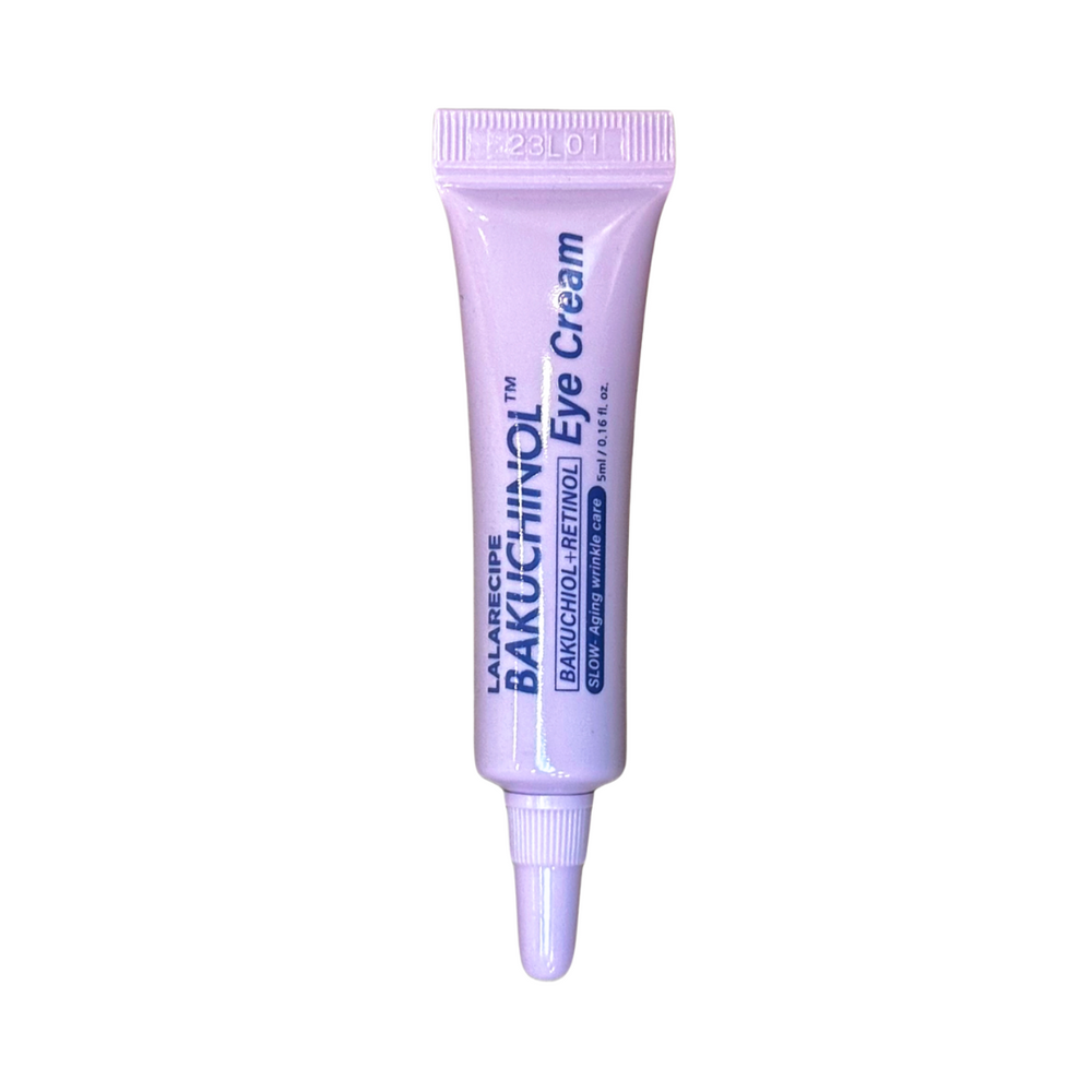 Lyselilla tube med "Lala Recipe Bakuchinol Eye Cream" trykt på.
