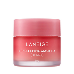 Laneige Lip Sleeping Mask EX i en rød-pink krukke med låg, teksten viser produktnavnet og vægt.