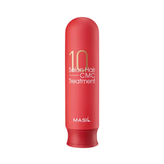 Rød flaske med teksten "10 Salon Hair CMC Treatment" og "MASIL" nederst.
