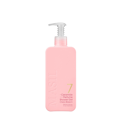 Lyserød flaske med pumpe, Masil 7 Ceramide Perfume Shower Gel, Cherry Blossom, 300 ml.
