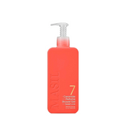 Rød flaske med pumpe, Masil 7 Ceramide Perfume Shower Gel, Sweet Love, 300 ml. Minimalistisk design.