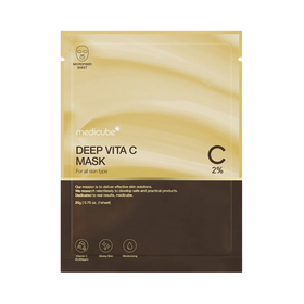 Emballage af Medicube Deep Vita C Mask, 2% C-vitamin, fugtgivende, til alle hudtyper, 20g.