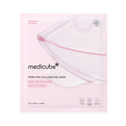 Lyserød pakke med Medicube PDRN Pink Collagen Gel Mask, ingredienser og fordele fremhævet.