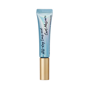 Blå tube med guldhætte, tekst "All Day Long And Curl Mascara" i sort skrift.