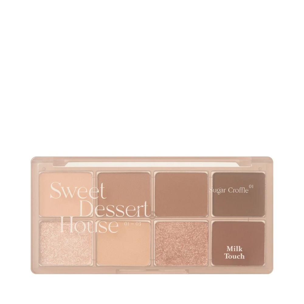 Øjenskyggepalette med ni neutrale nuancer, matte og skinnende, i en beige æske.