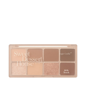 Øjenskyggepalette med ni neutrale nuancer, matte og skinnende, i en beige æske.
