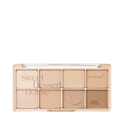 Makeup palette med ni neutrale nuancer, mærket "Sweet Dessert House" og "Oat Banana".