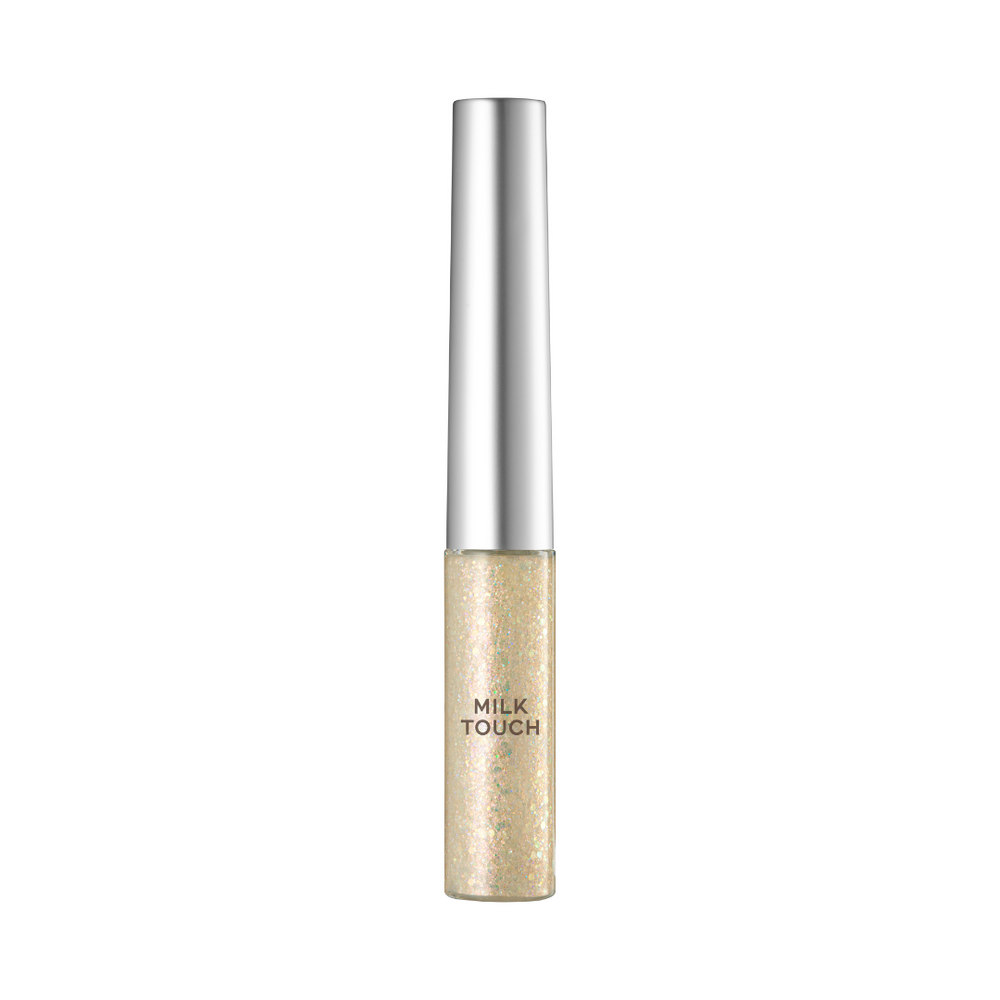 Sølvhætte tube med funklende, lys glitter, mærket "Milk Touch".