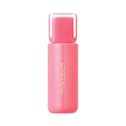 Pink, rektangulær flaske med "milktouch" logo i hvidt, skinnende finish og matchende pink låg.