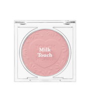 Pink blush i kompakt med hjerte-design og "Milk Touch" tekst.