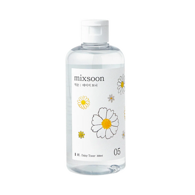 Mixsoon Daisy Toner-flaske, 300 ml, med margueritblomster på etiketten.